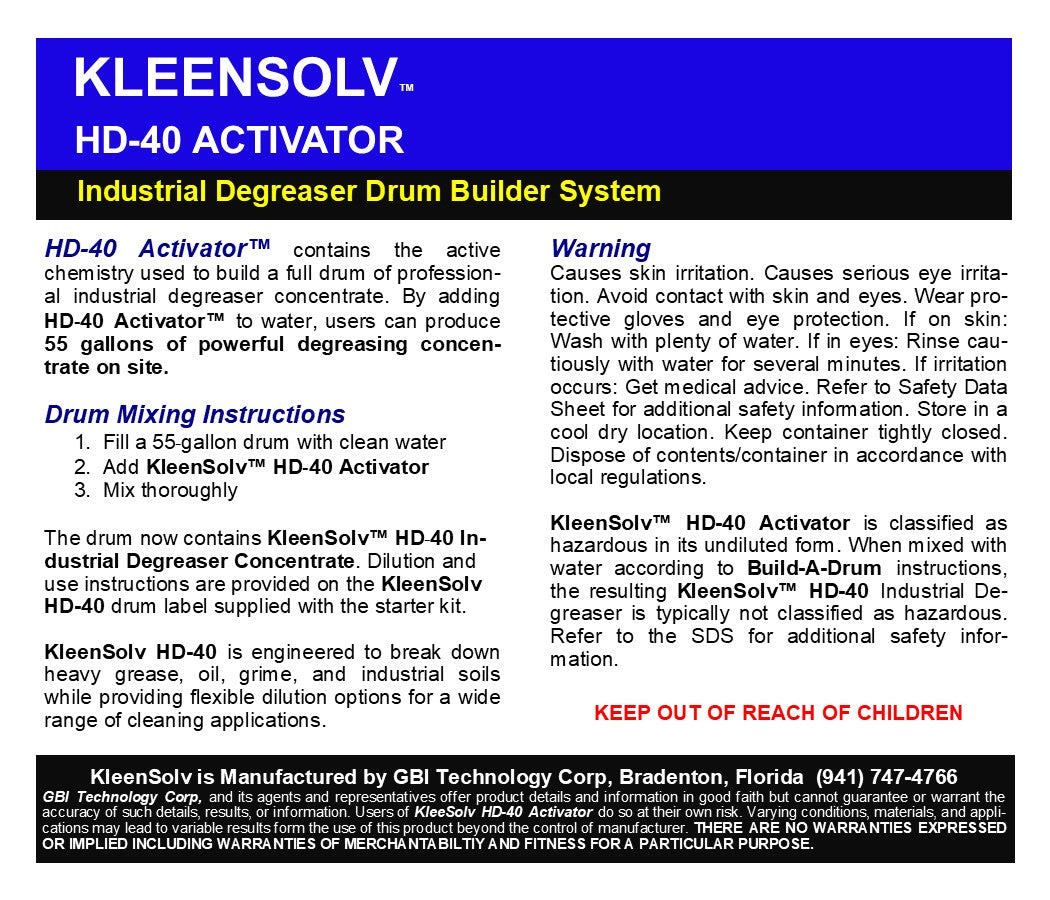 KleenSolv™ HD-40 Industrial Degreaser Activator (Free Shipping USA)